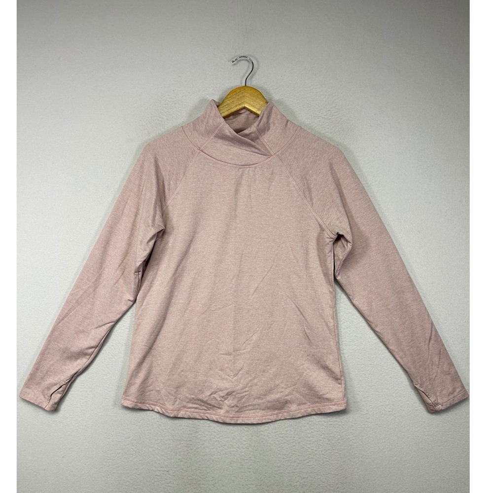 Athleisure Apana Womens Medium Pink Crossover Funnel Neck Thumbhole Active Top
